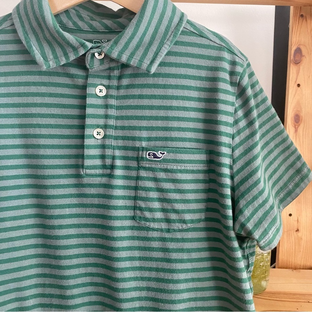Vineyard Vines Green Gray Island Stripe Pocket Polo Shirt Medium - Picture 8 of 10